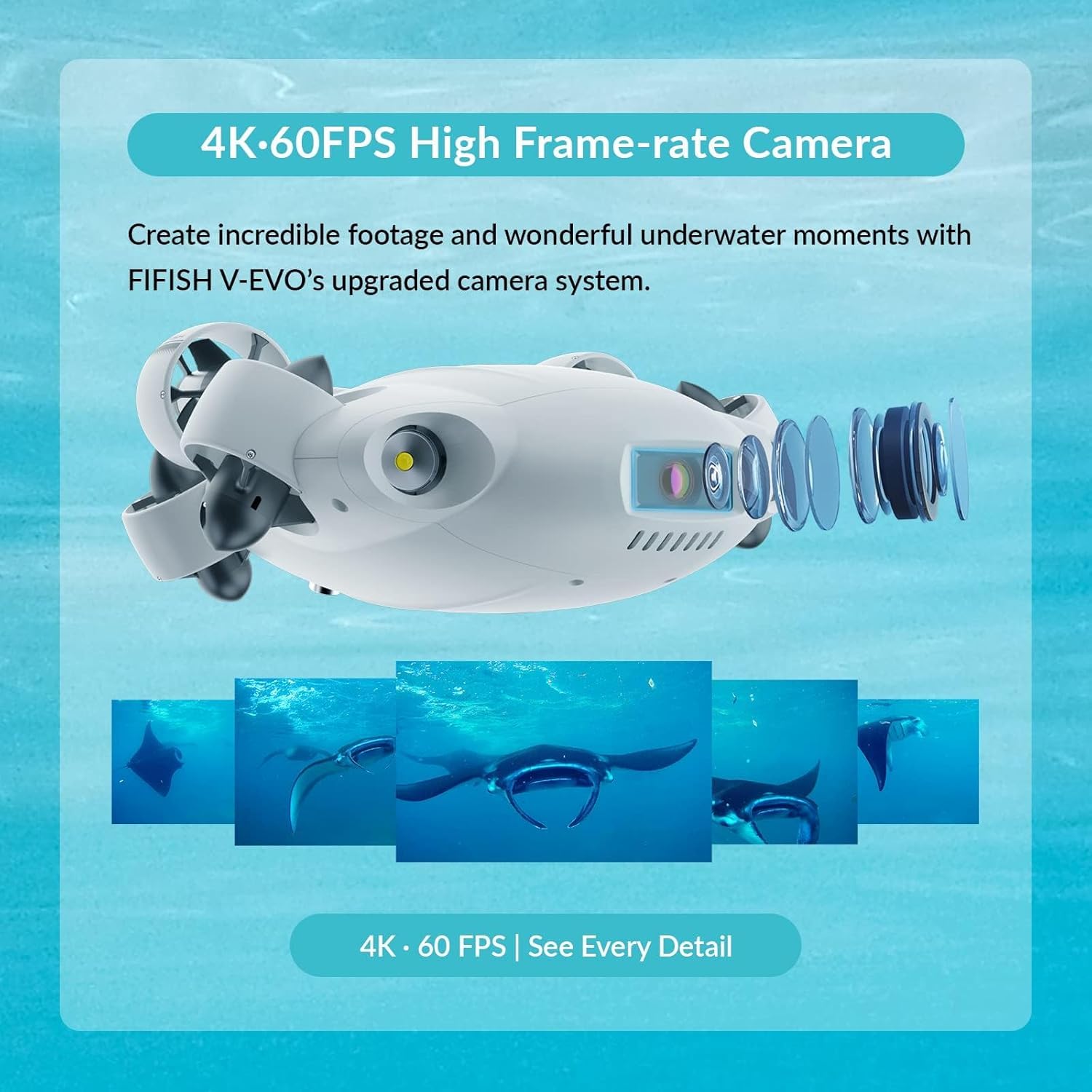 2024 New】FIFISH V-EVO 4K60FPS Underwater Drone with Robotic Arm